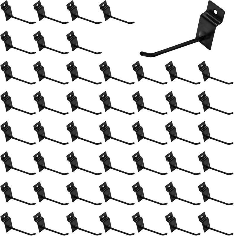 Waltool 50Pcs 4 Inches Black Slatwall Panel Hooks Bulk Set, Metal Slat Wall Hanging Display Hanger Hooks, Pegboard Organizer for Gridwall Garage Shop Retail - Image 1